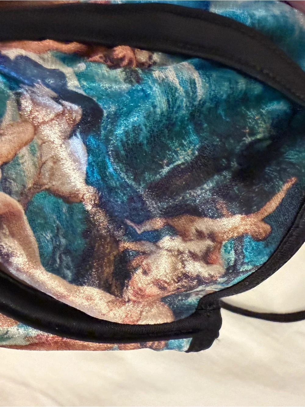 Teal Marble Triangle Bikini Set with Black Accents